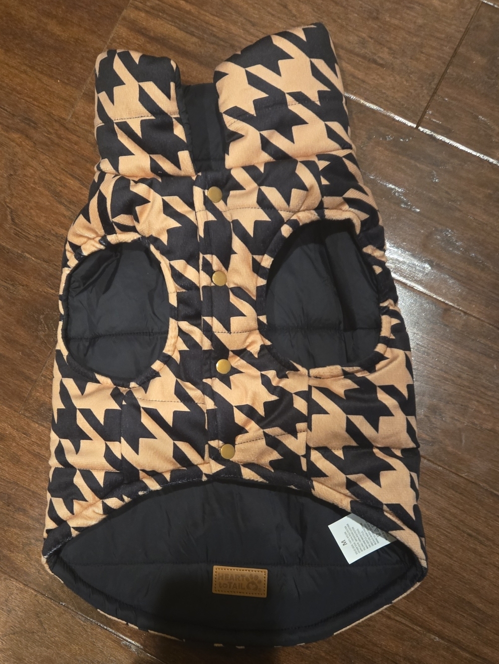 Reversable Houndstooth Puffer Dog Vest - Black & Tan